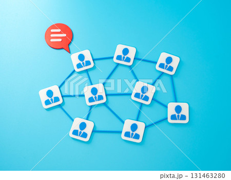 Corporate network. Company communication and feedback. Concept of teamwork and information exchange. Useful for HR, business management, IT and corporate culture. 131463280
