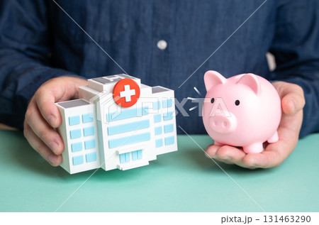 Save on medical services. Save money to pay for medical procedures. Concept for health insurance, family budgets, medical reforms, cost reduction, patient safety and personal finance. 131463290