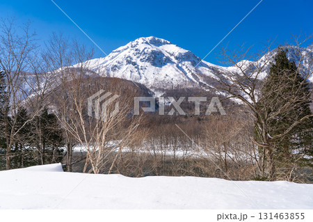 雪化粧した焼岳 冬の上高地トレッキング 長野県松本市 雪化粧した焼岳 冬の上高地トレッキング 長野県松本市 131463855