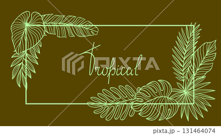 Frame with linear palm leaves. Decorative image of tropical foliage and plants. 131464074