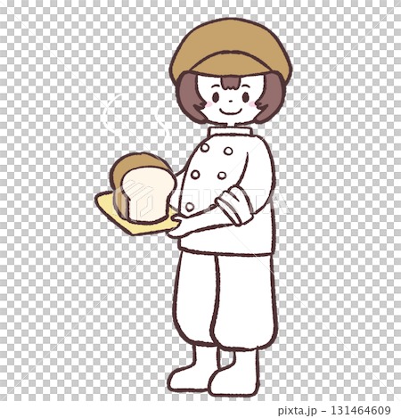 パンを乗せたトレーを持つパン屋のイラスト 131464609
