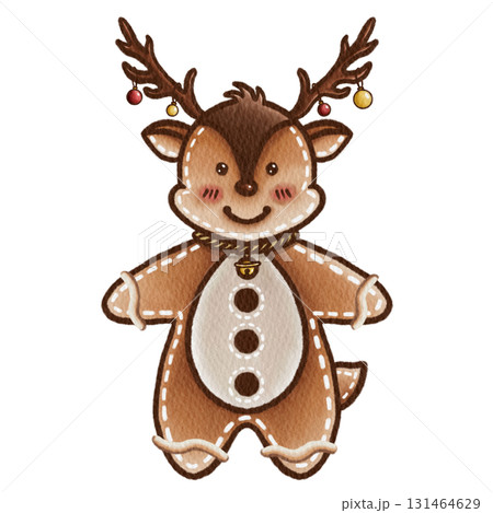 Watercolor Reindeer Gingerbread Cookie Illustration Isolated on White Watercolor Reindeer Gingerbread Cookie Illustration Isolated on White 131464629