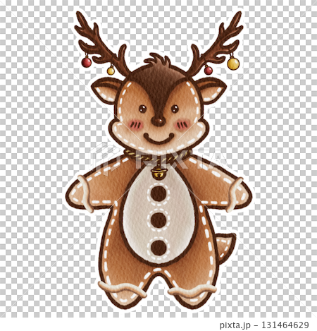 Watercolor Reindeer Gingerbread Cookie Illustration Isolated on White Watercolor Reindeer Gingerbread Cookie Illustration Isolated on White 131464629