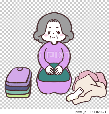 服をたたむシニア女性のイラスト 131464671