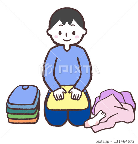 服をたたむ男性のイラスト 服をたたむ男性のイラスト 131464672