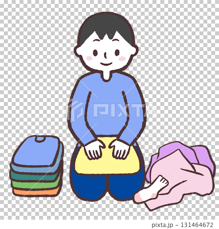 一名男子折疊衣服的插圖 一名男子折疊衣服的插圖 131464672