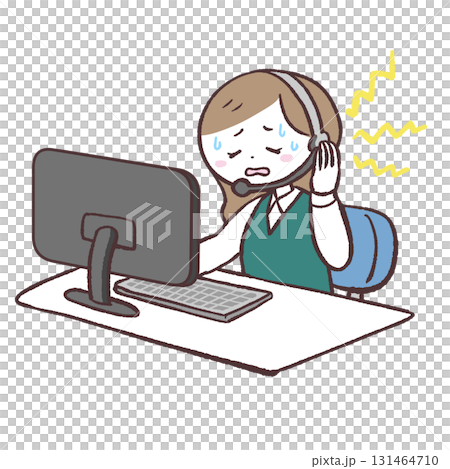 圖示：一位操作員在陷入困境的客戶中心工作 131464710