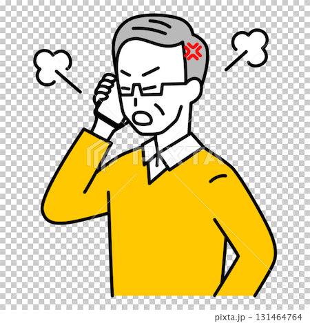An elderly man getting angry while talking on a smartphone 131464764