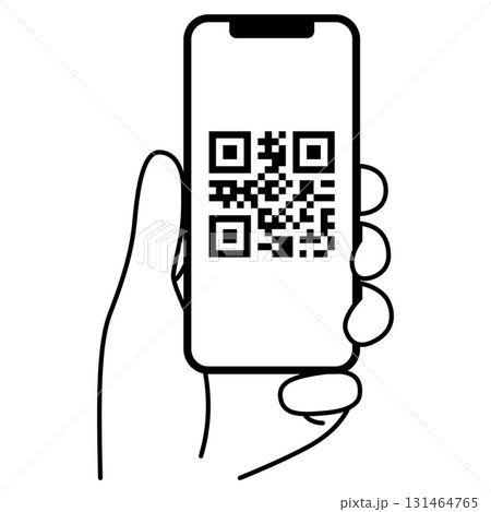 QRコードが表示されたスマートフォンを持つ手 QRコードが表示されたスマートフォンを持つ手 131464765