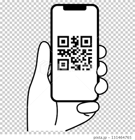 QRコードが表示されたスマートフォンを持つ手 QRコードが表示されたスマートフォンを持つ手 131464765