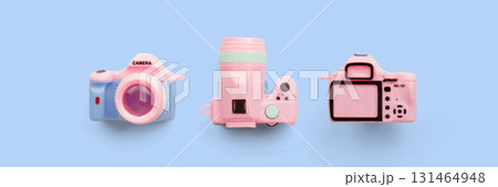 Colorful toy camera on pastel color background 131464948