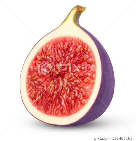 Cut in a half of fig fruit isolated on white background, clipping path. 131465163
