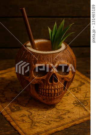 スカルココナッツカップのトロピカルドリンク スカルココナッツカップのトロピカルドリンク 131465189