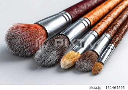 Skincare-makeup hybrids. High-quality set of makeup brushes on a white background. 131465205