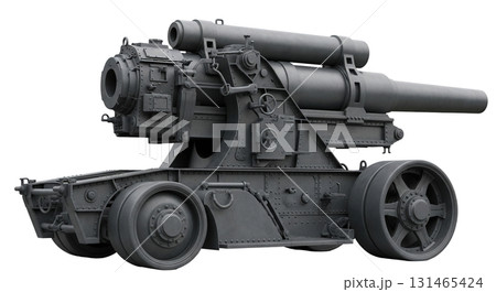 This German Big Bertha Howitzer is an iconic artillery piece from World War I, known for its large size and impact. It is isolated on a transparent background to highlight its detailed construction. This German Big Bertha Howitzer is an iconic artillery piece from World War I, known for its large size and impact. It is isolated on a transparent background to highlight its detailed construction. 131465424