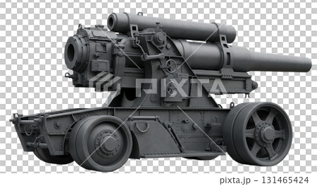 This German Big Bertha Howitzer is an iconic artillery piece from World War I, known for its large size and impact. It is isolated on a transparent background to highlight its detailed construction. This German Big Bertha Howitzer is an iconic artillery piece from World War I, known for its large size and impact. It is isolated on a transparent background to highlight its detailed construction. 131465424