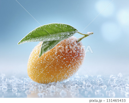 Small orange fruit with a leaf on top Small orange fruit with a leaf on top 131465433