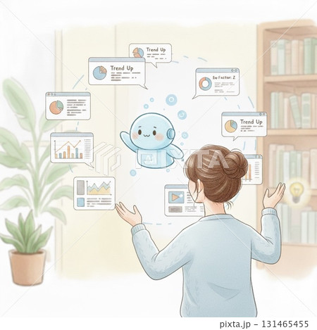 AIに相談してデータ分析やトレンド情報を得る女性 | スマートなビジネス活用 AIに相談してデータ分析やトレンド情報を得る女性 | スマートなビジネス活用 131465455