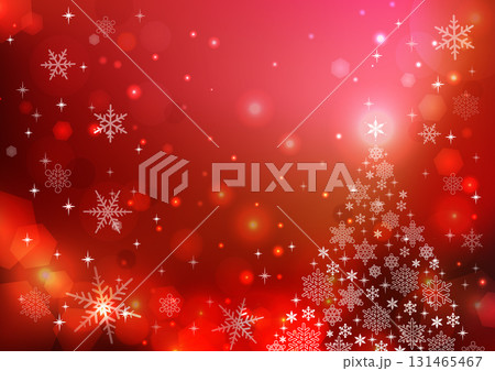 雪の結晶の可愛いクリスマスツリーの背景レッド 131465467