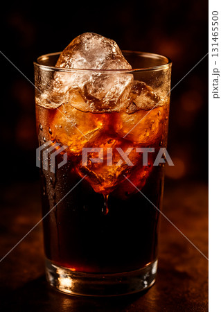 氷入りグラスコーラのクローズアップ 131465500