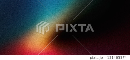 Grainy background, red blue black yellow abstract glowing color wave, dark backdrop noise texture banner poster header design 131465574
