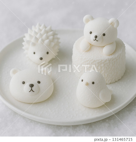 雪のように白い動物和菓子 雪のように白い動物和菓子 131465715