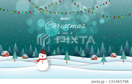 Merry Christmas and Happy new year background,celebrate theme on winter night village Merry Christmas and Happy new year background,celebrate theme on winter night village 131465786
