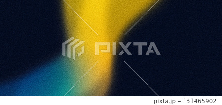 Yellow blue abstract blurred gradient shape, black grainy background, noise texture banner backdrop design, copy space 131465902