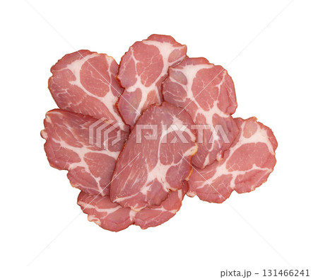 slices of pork neck cured isolated slices of pork neck cured isolated 131466241