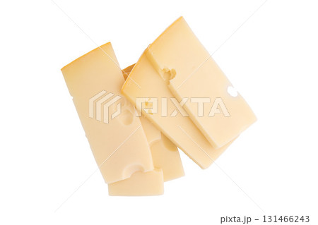 sliced cheese isolated, top view 131466243