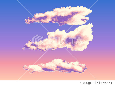 Vibrant artistic dotwork cloud with soft pastel colors and stippled texture. Set of clouds 131466274