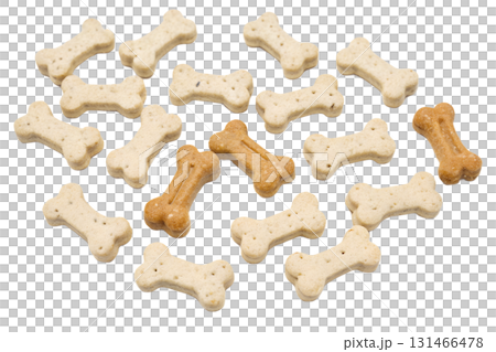Dog bone-shaped biscuits and treats isolated on transparent background, pet snack for training or reward concept Dog bone-shaped biscuits and treats isolated on transparent background, pet snack for training or reward concept 131466478