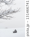 Old Wooden Barn In Foggy Snowy Mountain Village 131466741