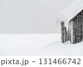 Minimal Winter Snowy Background With Copy Space And Rustic Frosty Barn 131466742