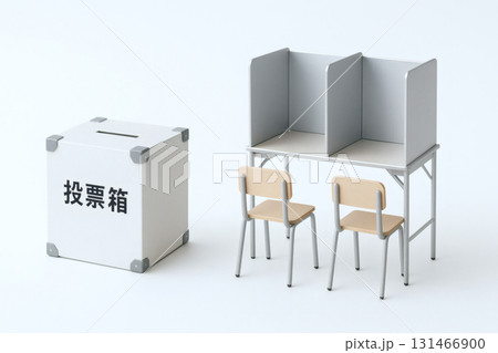 投票所の記載台と投票箱を並べたミニチュア模型のイメージ写真 131466900