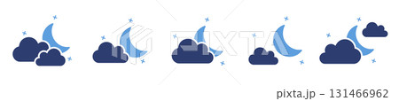 Weather Icons: Moon, Clouds, and Stars for Night Weather. A series of five icons illustrating various nighttime weather conditions. Weather Icons: Moon, Clouds, and Stars for Night Weather. A series of five icons illustrating various nighttime weather conditions. 131466962