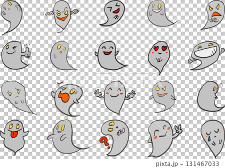 色々な顔のオバケのイラストのセット・絵文字のようなセット 131467033