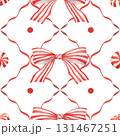 Christmas watercolor seamless pattern with holidays red ribbons. Hand drawn New Year illustrations decoration 131467251