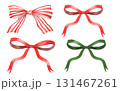 Red and green hand drawn watercolor bows and ribbons. Cristmas ribbons for decor and illustrations 131467261