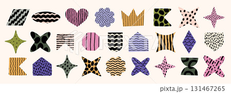 Abstract colorful shapes with playful pencil textures and patterns. Wavy, dotted, and striped hand-drawn vector designs. Great for stickers, fabric, wrapping paper, and decorative prints. Abstract colorful shapes with playful pencil textures and patterns. Wavy, dotted, and striped hand-drawn vector designs. Great for stickers, fabric, wrapping paper, and decorative prints. 131467265