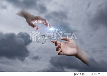 Connecting the threads of life through shared DNA in a cloudy sky. Connecting the threads of life through shared DNA in a cloudy sky. 131467506