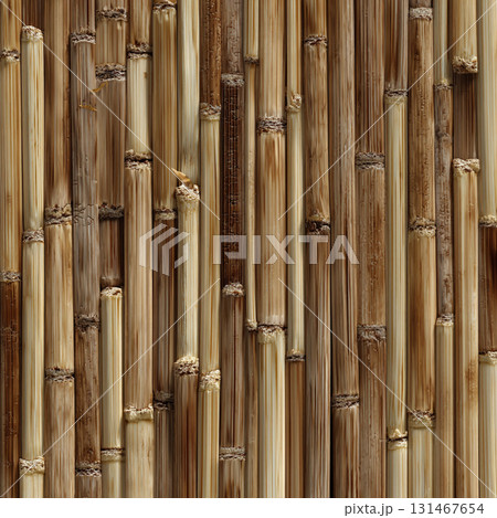 Close up of bamboo strips with natural pattern and micro burn marks, showcasing traditional Thai style. texture and earthy tones create rustic and organic feel 131467654
