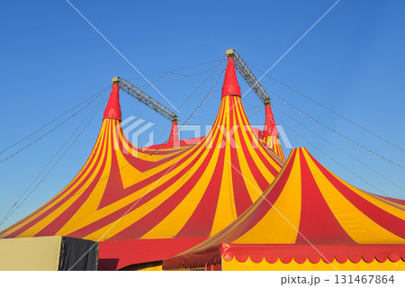 Red and white circus tent top. Red and white circus tent top. 131467864