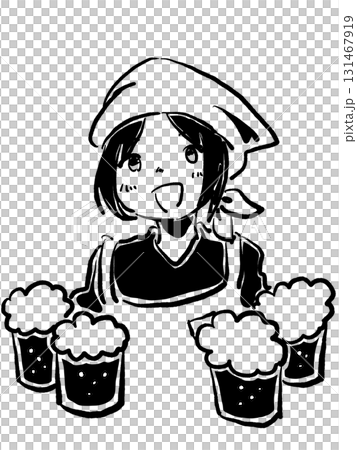 Hand-drawn illustration of an izakaya lady Hand-drawn illustration of an izakaya lady 131467919