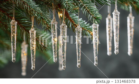 Icicles on evergreen branches 131468378