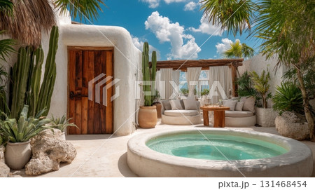 Tranquil poolside getaway 131468454