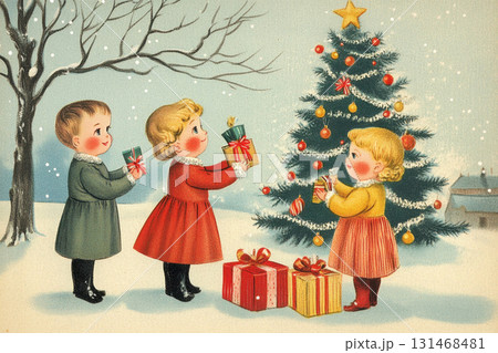 Kids enjoy outdoor Christmas 131468481