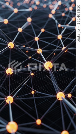 Interconnected glowing nodes forming a futuristic digital network for AI 131468610