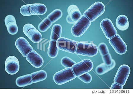 Lactobacillus bacteria glowing in stylized microscopic rendering 131468611