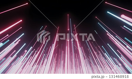 Abstract glowing lines rising upwards in pink and blue against dark background Abstract glowing lines rising upwards in pink and blue against dark background 131468918